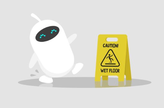 walking robot slipping over wet floor