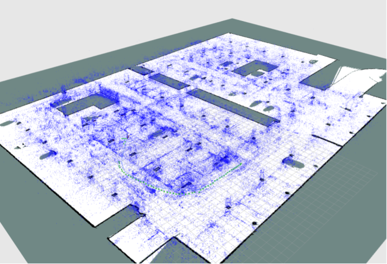 Large space mapped with visual slam and LiDAR using cartographer
