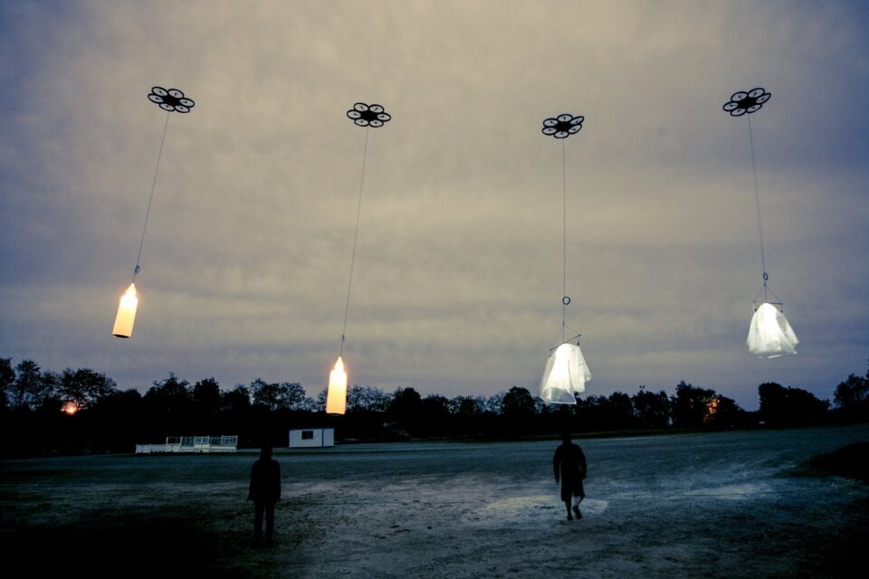 Drone swarm for safe and coordinated night spectacles for a large public