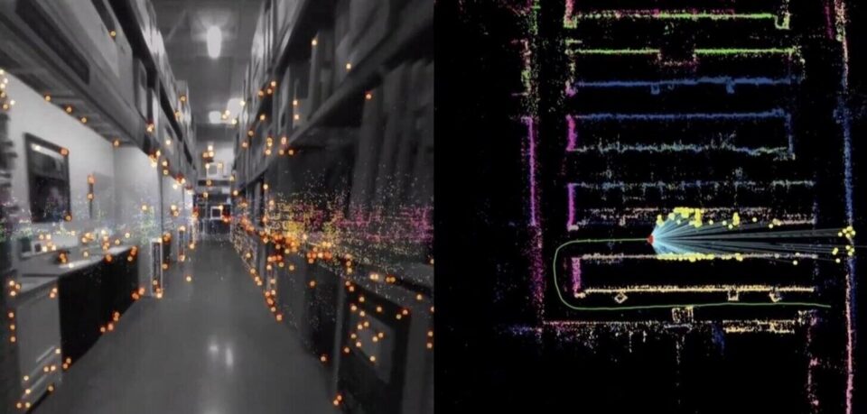 VIO trajectory of a camera in a warehouse