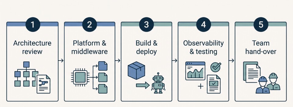 five-step production workflow, generated in Gemini in the shared expertise style